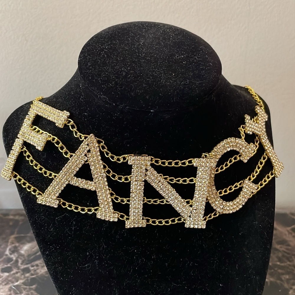 Fancy Rhinestone Gold Choker - Picture 7 of 11
